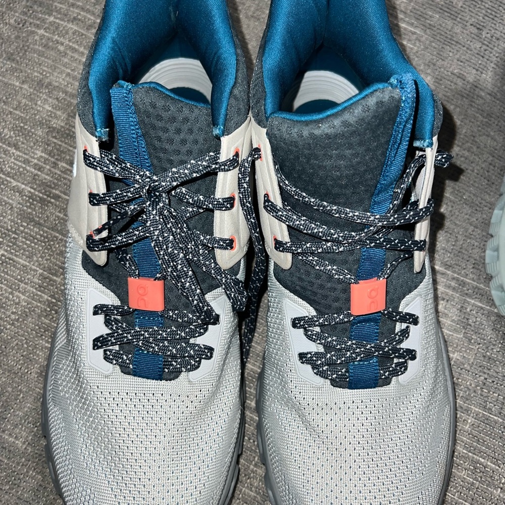 On Running Gray and Blue Athletic Shoes with Sporty Design